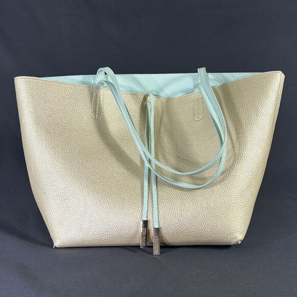 Steve Madden Reversible Departure Tote Green and Gold - Picture 1 of 6